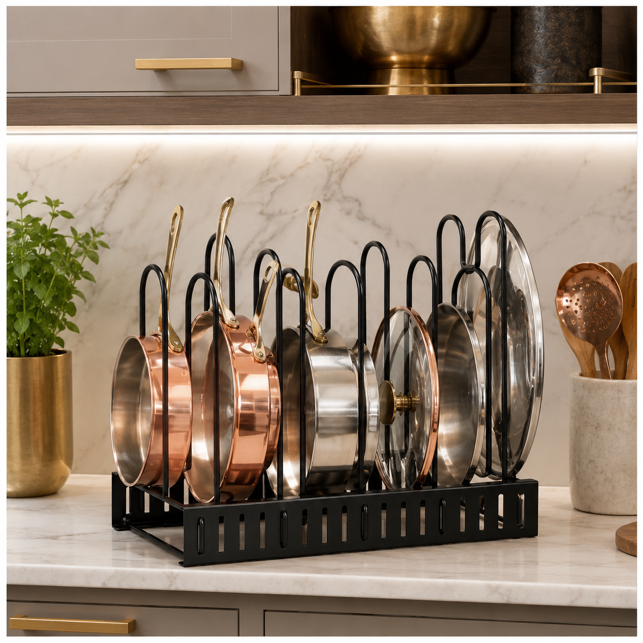 Essential Black Metal Adjustable Cookware Storage Rack-Cookware Organizer