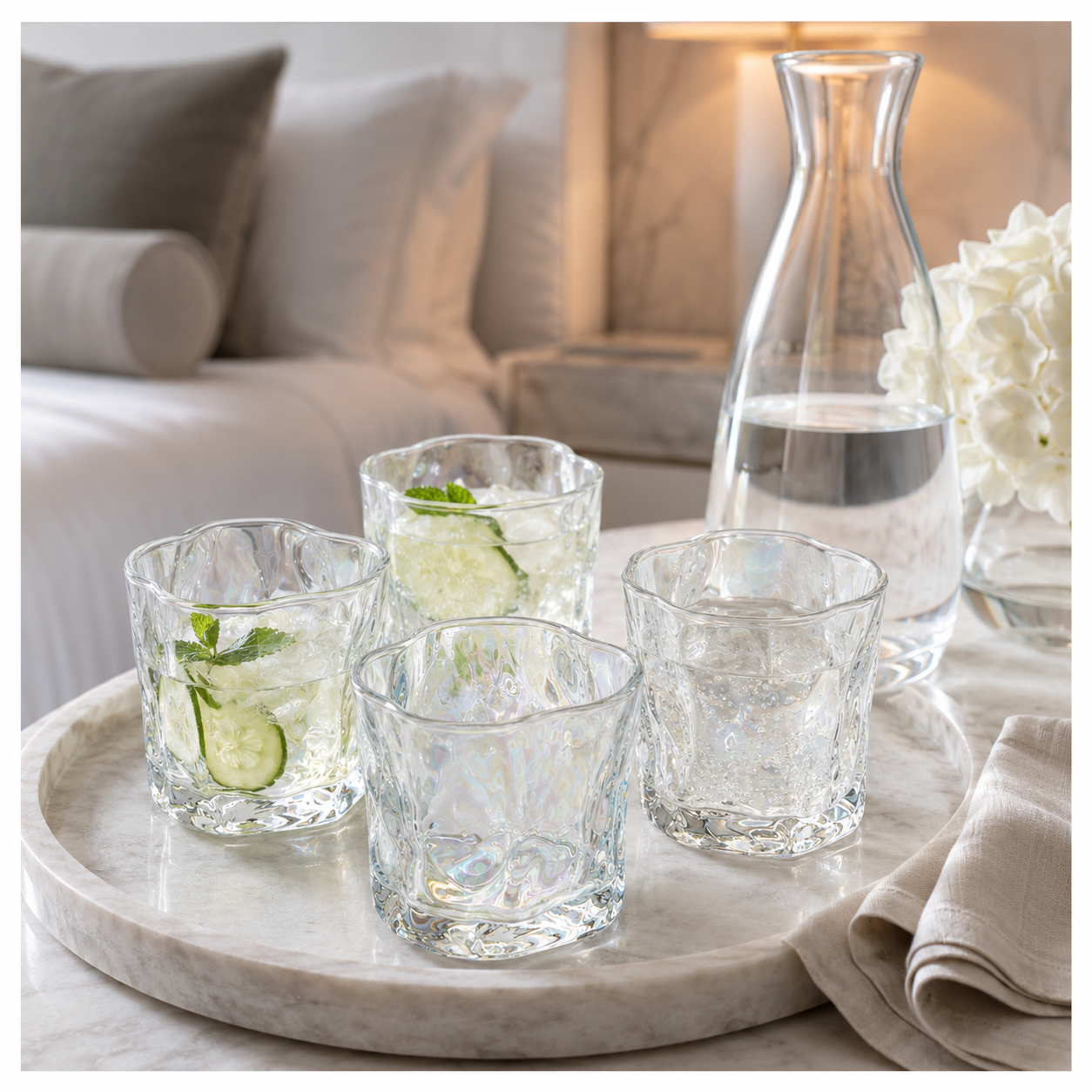 Luxury 4-Piece Twisted Shining Pearl Crystal-Look Glass Set – 280ml