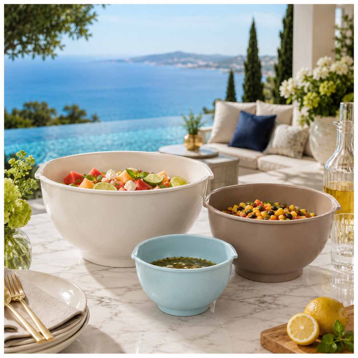 Essential 3-Piece Mixing Bowl Set - Built-In Measurements- 2.5L -2.0L -1.5L