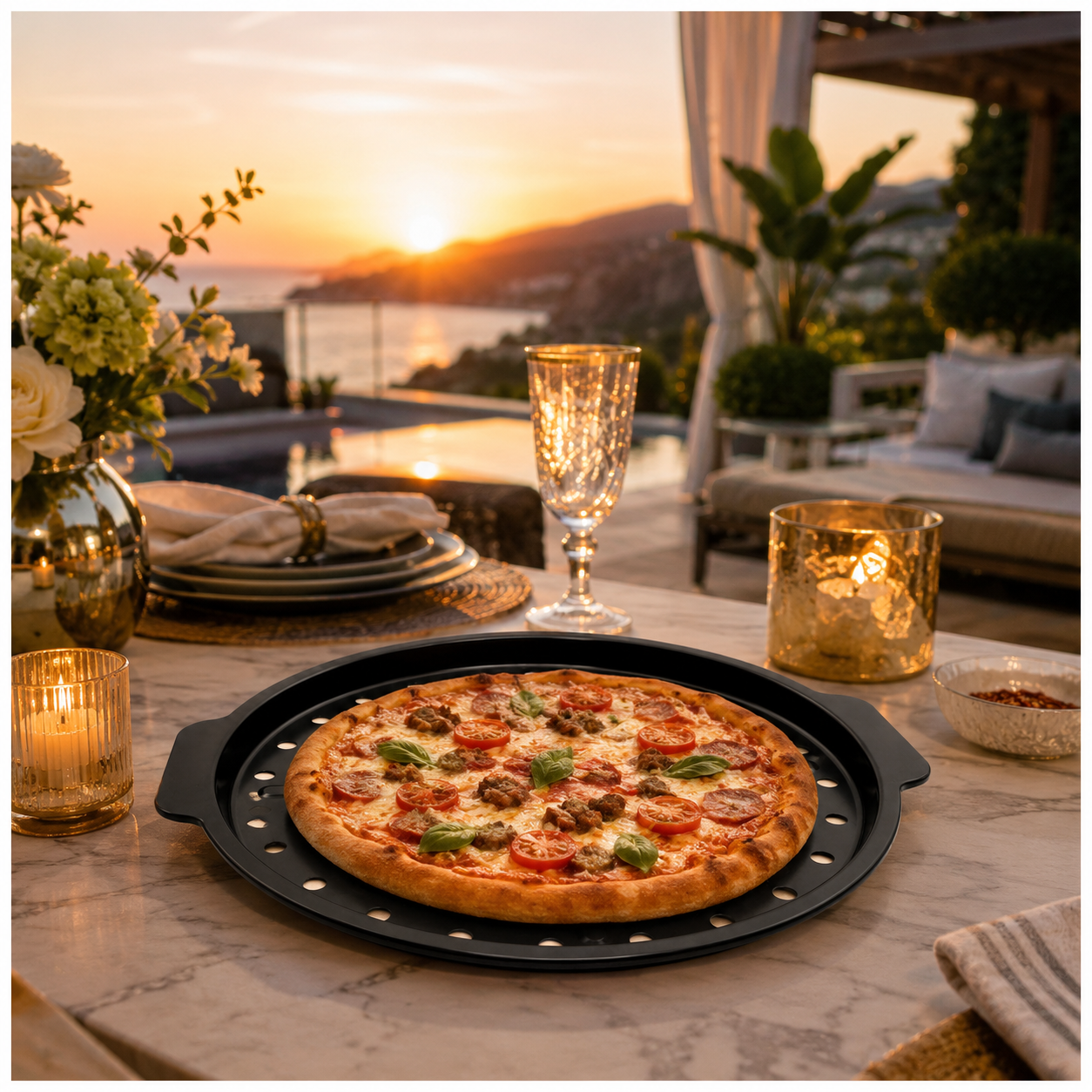 Crisp-Crust Non-Stick Pizza Tray –Carbon Steel Oven-to-Table Bakeware -31cm