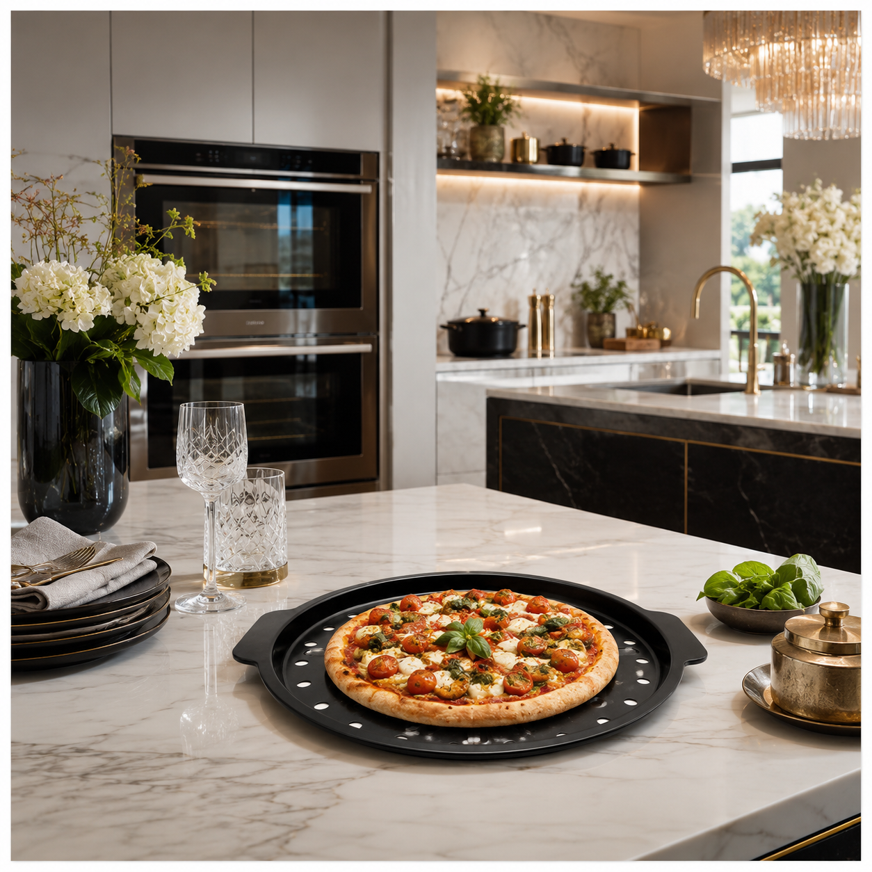Crisp-Crust Non-Stick Pizza Tray –Carbon Steel Oven-to-Table Bakeware -31cm