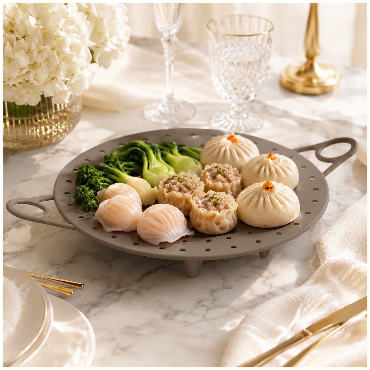 Silicone Steamer Basket with Handles – 21.5 cm Pot Insert for Easy Steaming