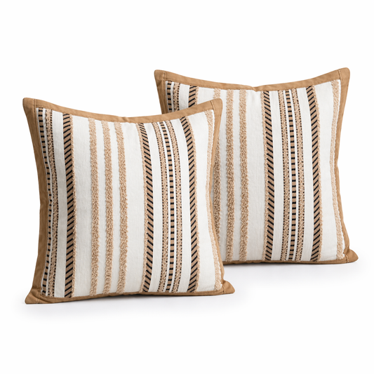 Luxury Striped Throw Pillow Covers Only -Set of 2 - 45x45cm-Beige and Brown