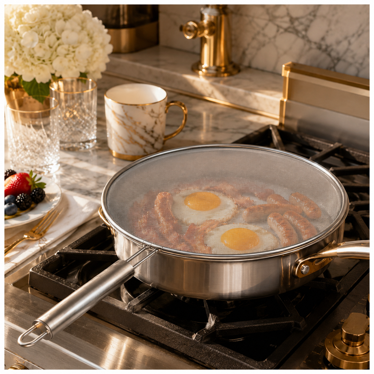 30cm Stainless Steel Splatter Screen with Easy-Grip Handl