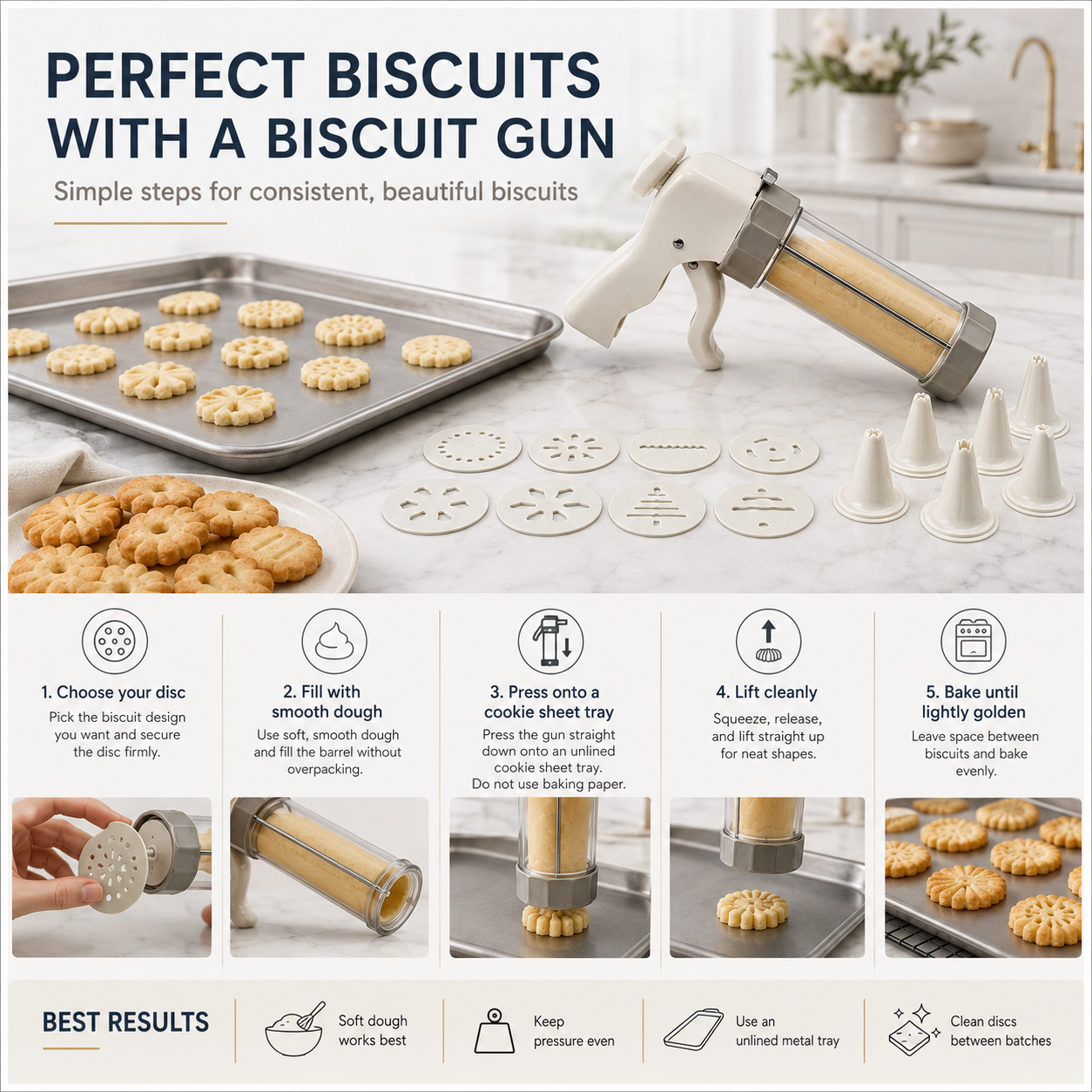 20-Piece - Cookie Gun Set 13 Discs and 6 Piping Tips
