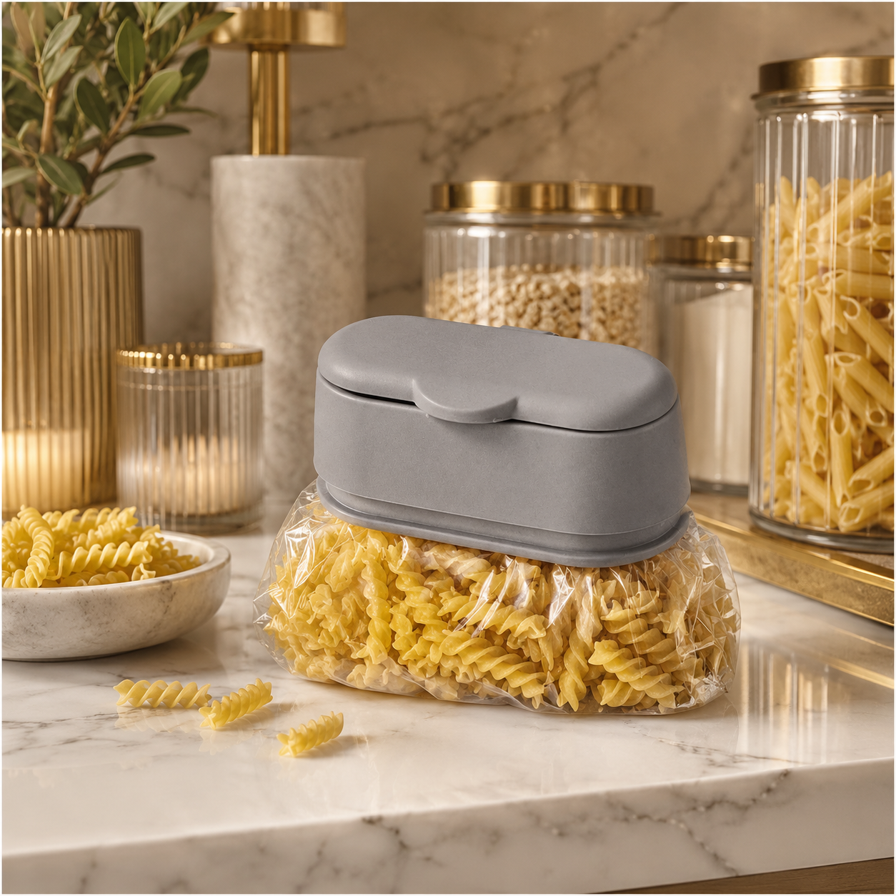 Grey Silicone Food Sealing Clip with Easy Pour Lid - Kitchen Storage - 13cm