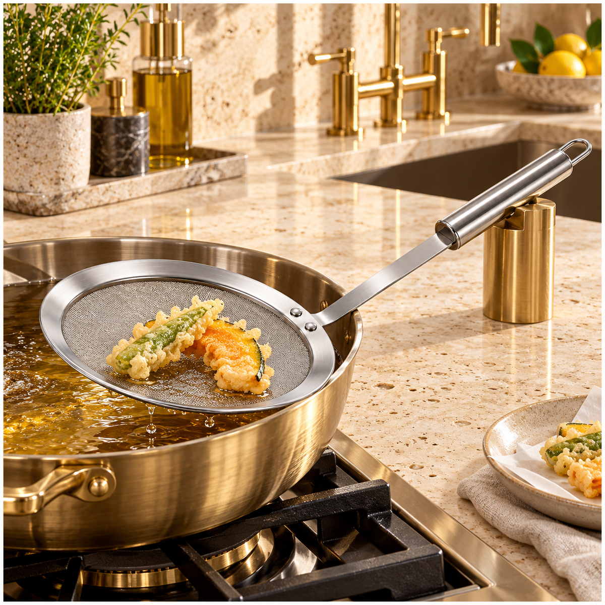 Stainless Steel Fine Mesh Strainer and Skimmer - Long Round Handle Silver