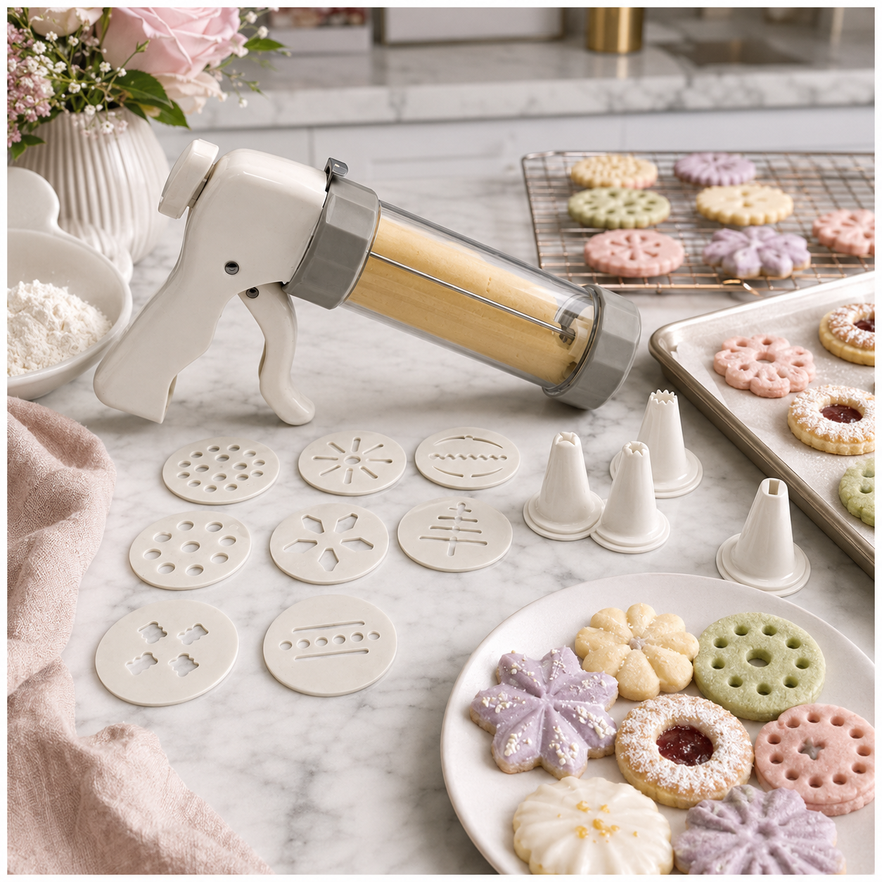 20-Piece - Cookie Gun Set 13 Discs and 6 Piping Tips