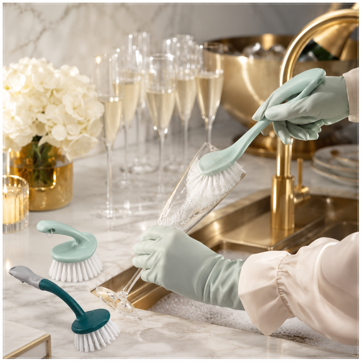 Essential 3 Piece Dish Brush Set with Palm Brush and Glass Cleaning Brush