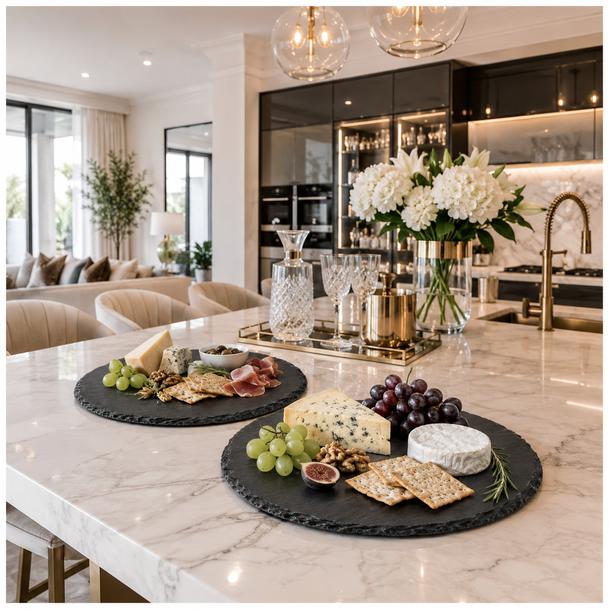 Elegant Natural Stone Slab Tray Set – 2 Piece Serving tray - 30 cm