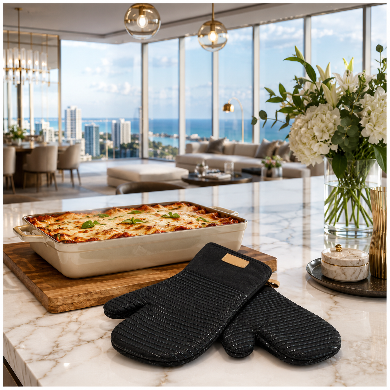 BPA Free -Heat Resistant Cotton Silicone Oven Mitts -Double Padded-Non Slip