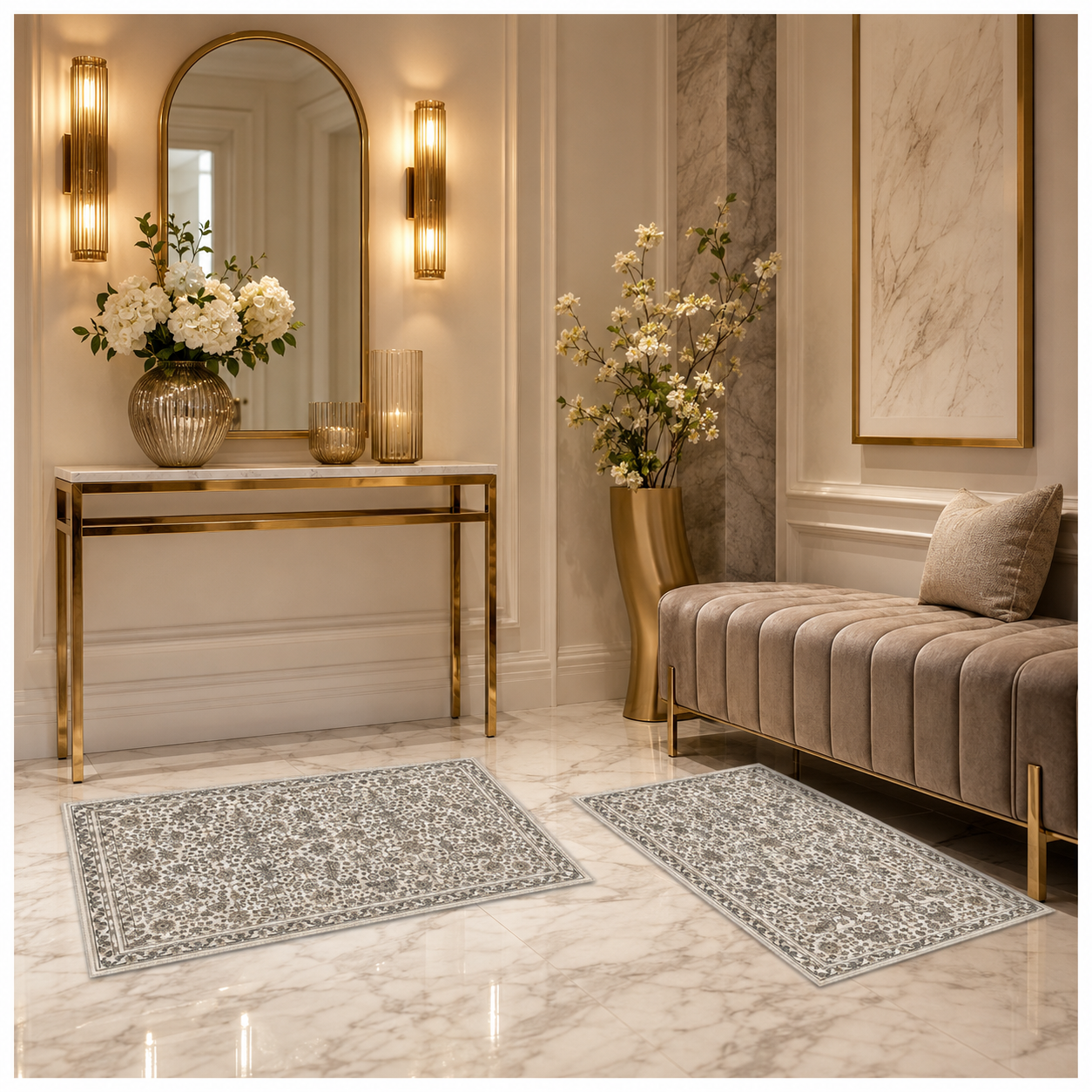 2-Piece Accent Persian Carpet Set–Charcoal Grey and Ivory-50x84cm-60x102 cm
