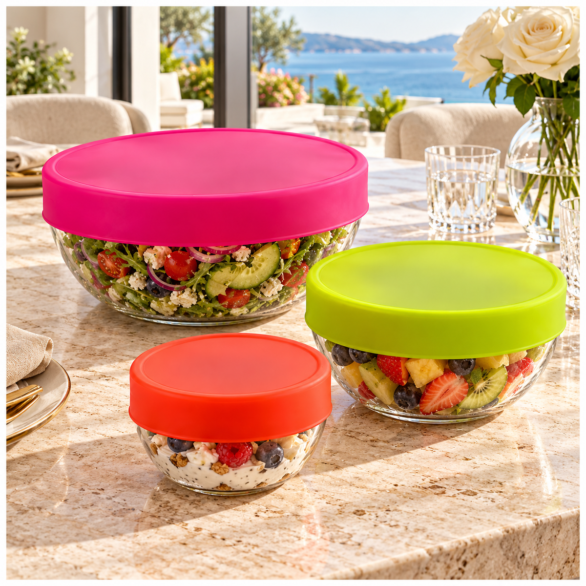 Flexible Silicone Stretch Lids 3-Piece Set | Airtight Food Covers, 8–17 cm