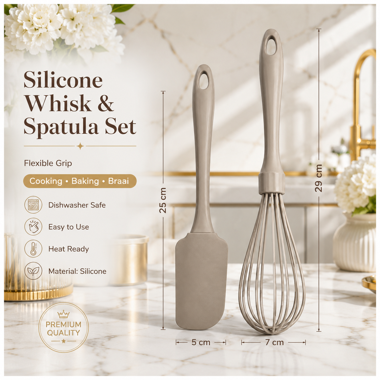 Essential 2-Piece Silicone Whisk and Spatula Set for Easy Cooking - Baking