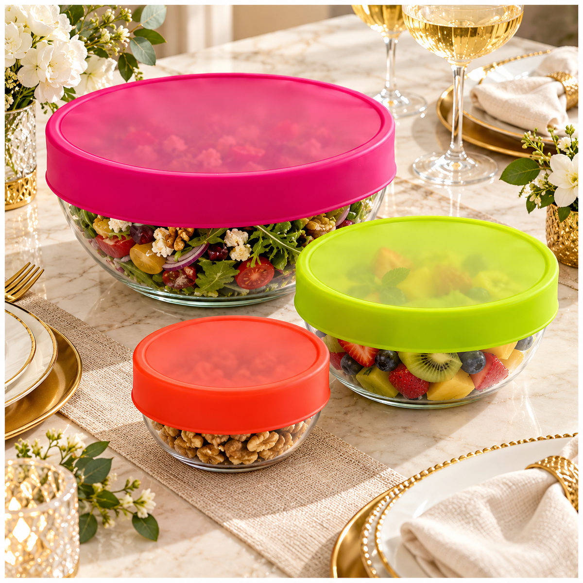Flexible Silicone Stretch Lids 3-Piece Set | Airtight Food Covers, 8–17 cm