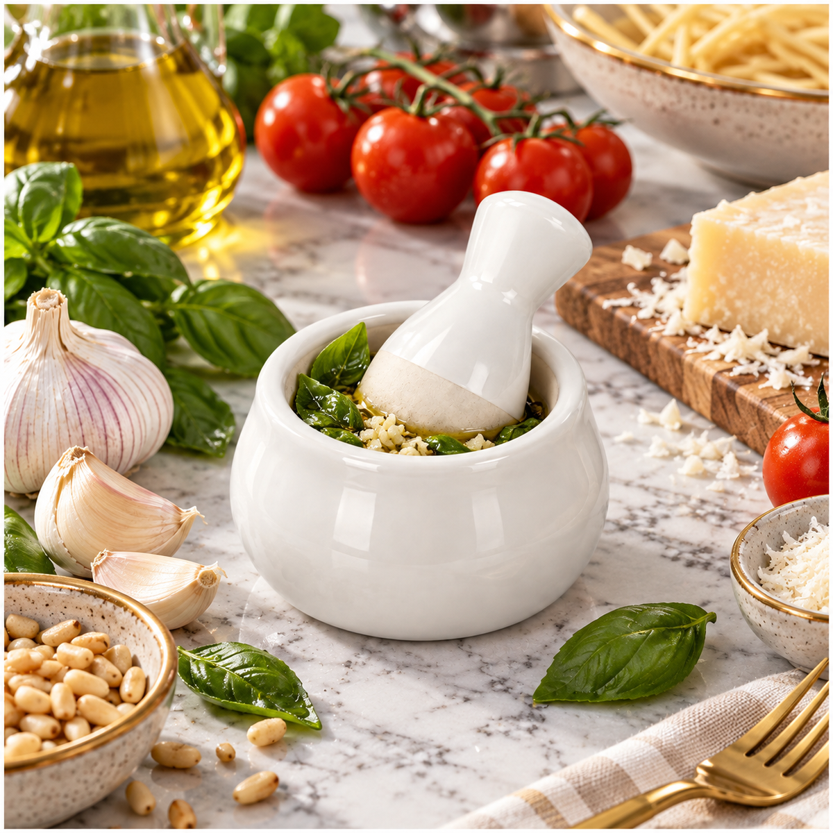 Mini Ceramic Mortar and Pestle Set - White Cream - Herb and Spice Grinder