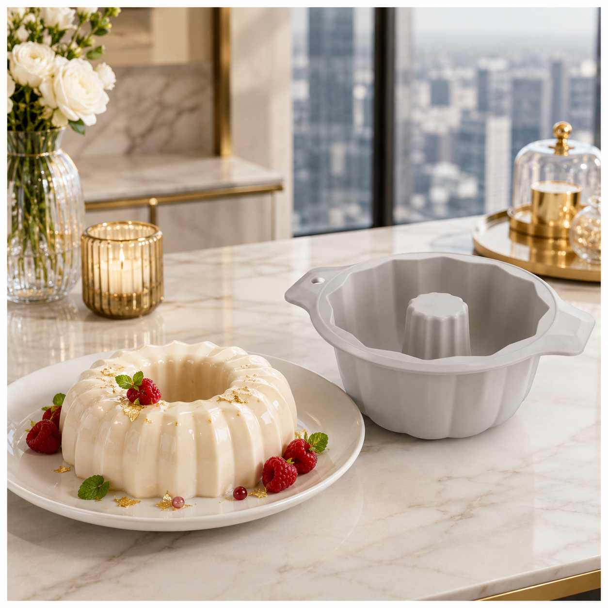 BPA Free Professional Silicone Cake Mould – Stone White Round Bundt Mould