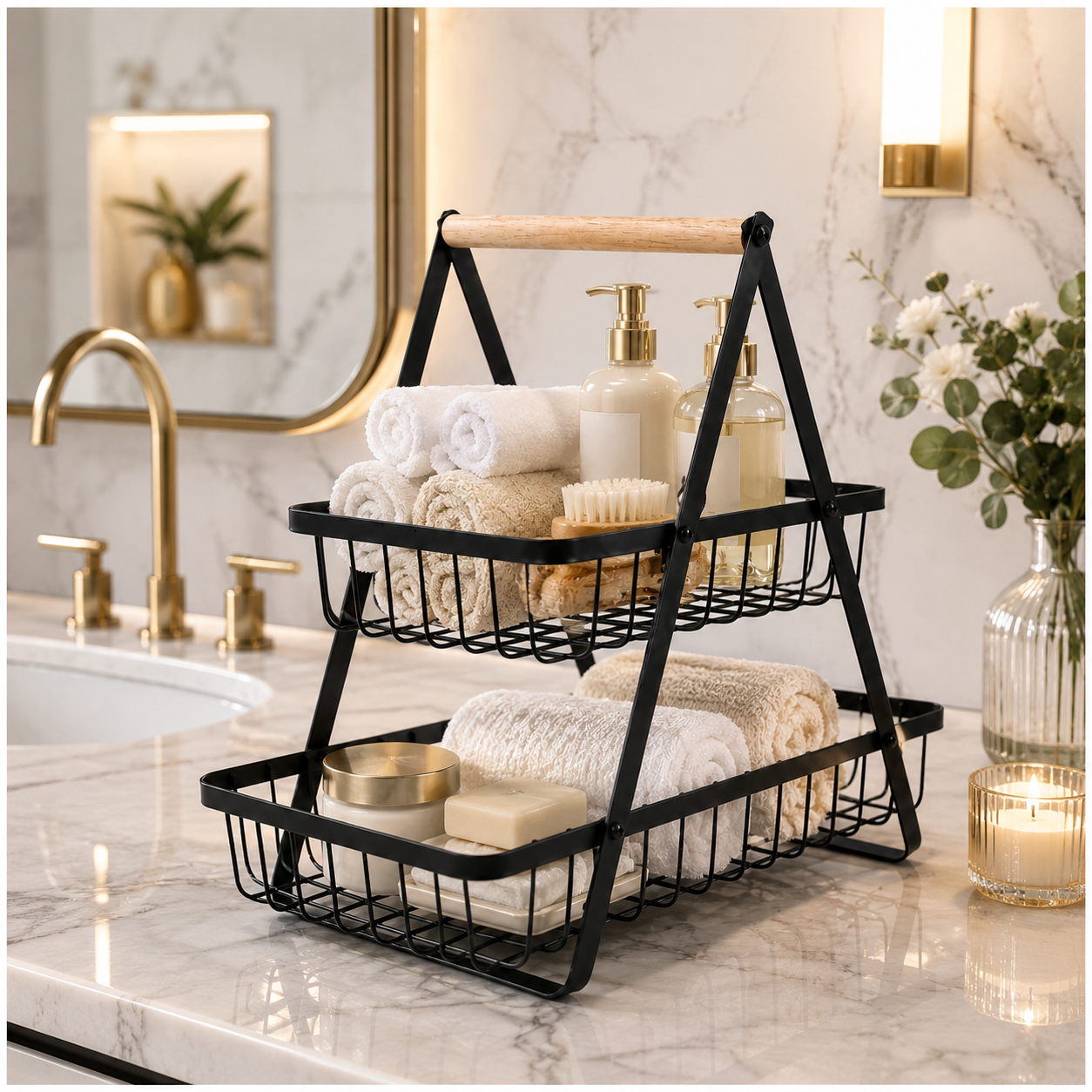 2 Tier Basket Organizer-Rack for Fruits, Vegetables and Everyday Essentials