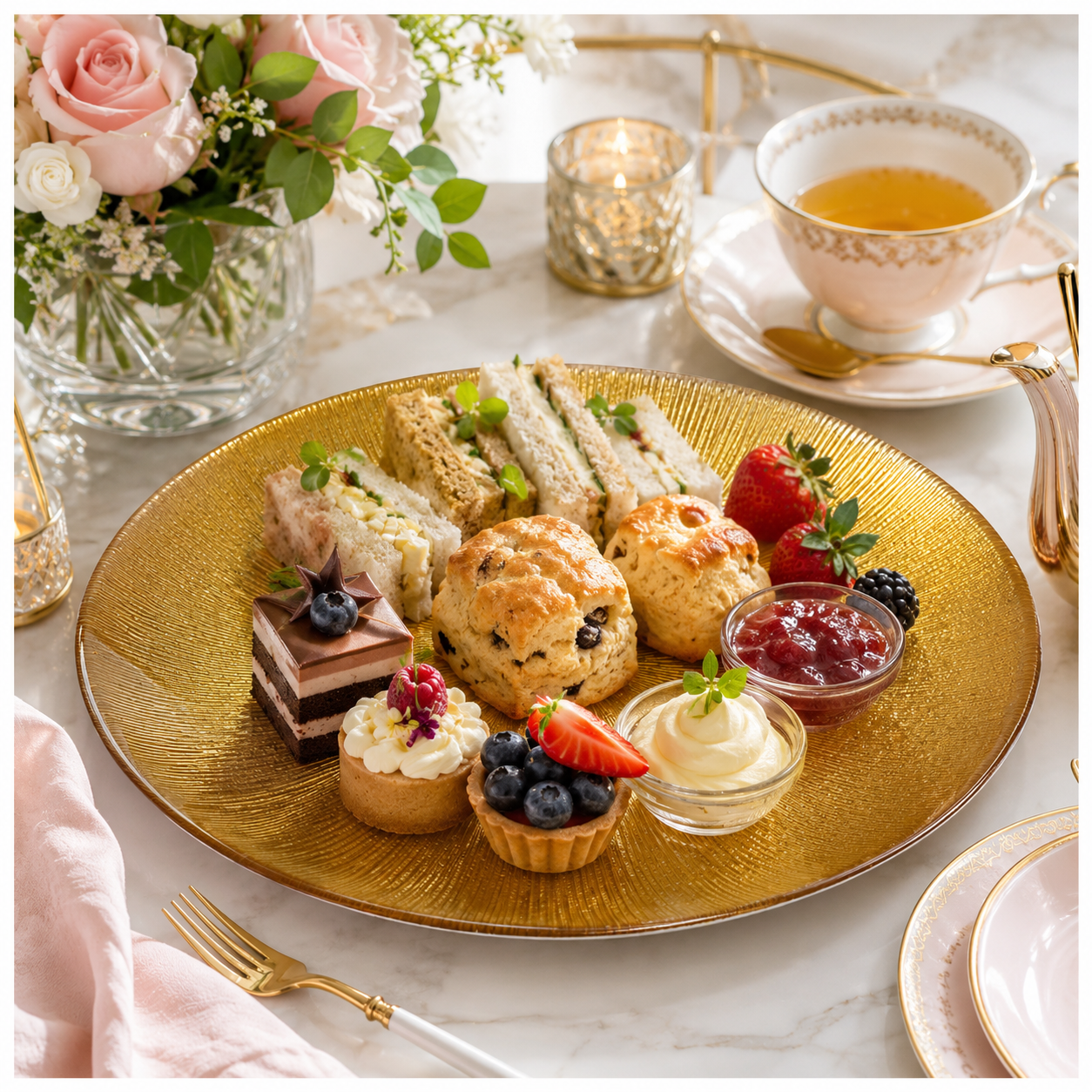 Elegant Gold Sunburst Glass Dessert and Appetizer Platter – 27cm