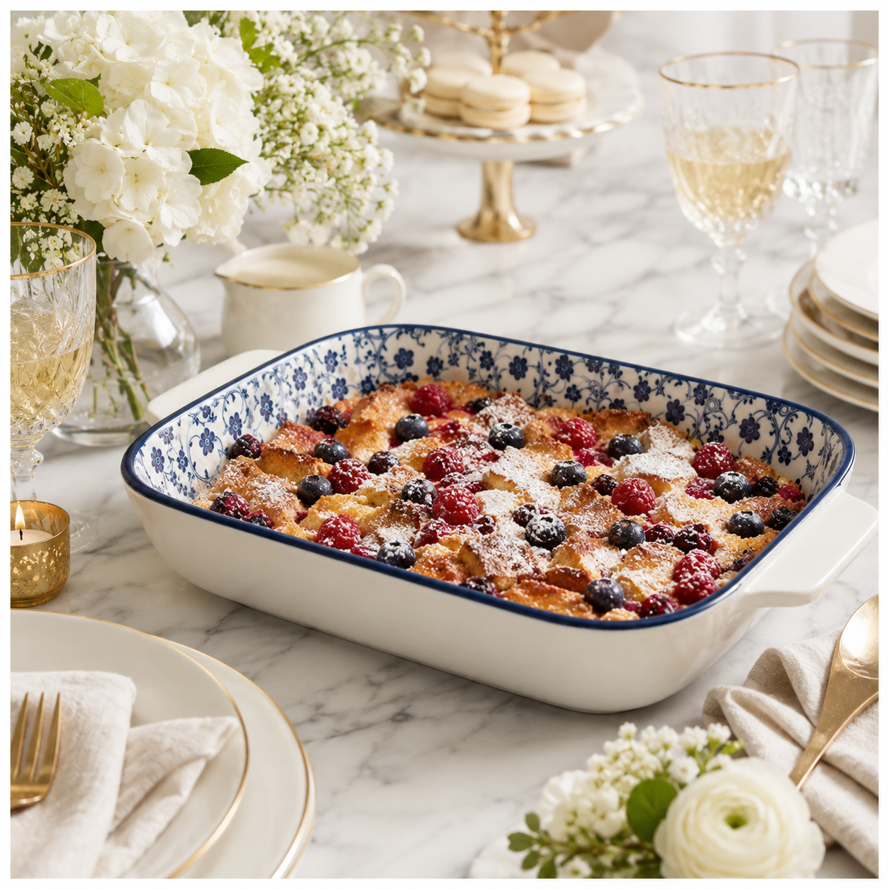 Elegant Navy Floral Ceramic Casserole Dish – 27.4cm - Blue and White