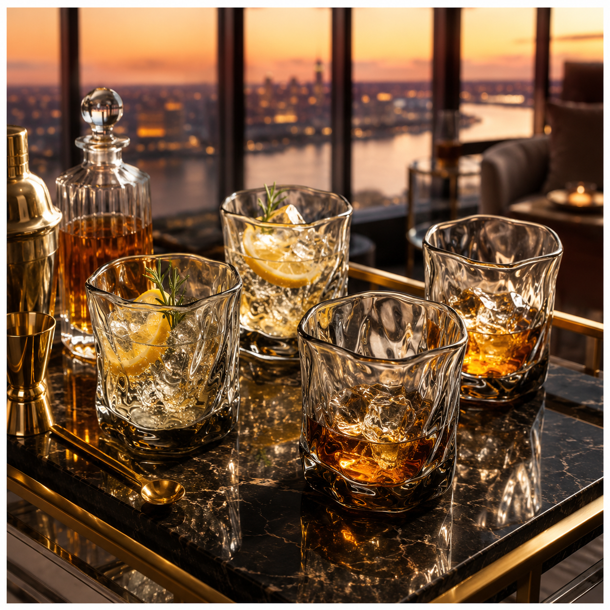 Luxury 4-Piece Translucent Black Crystal-Look Glass Set – 280ml