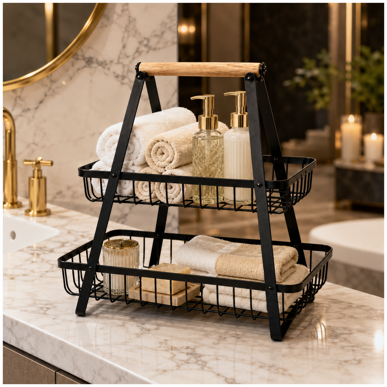 2 Tier Basket Organizer-Rack for Fruits, Vegetables and Everyday Essentials