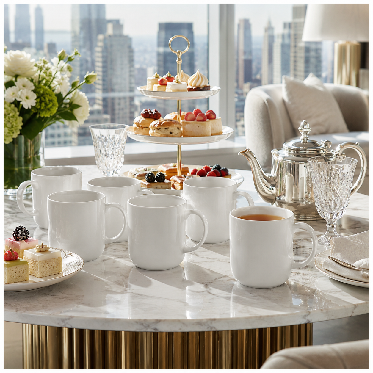 Essential 18-Piece White Ceramic Mug Set for Tea, Coffee and Entertaining