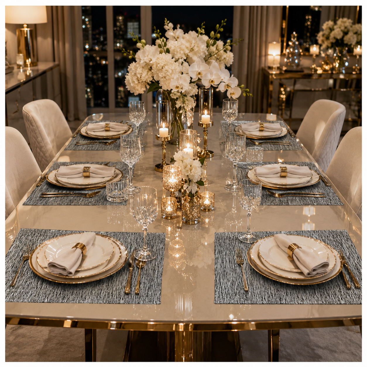 6-Piece Reversible Black Textured Waterproof Placemats – Dining Table Mats
