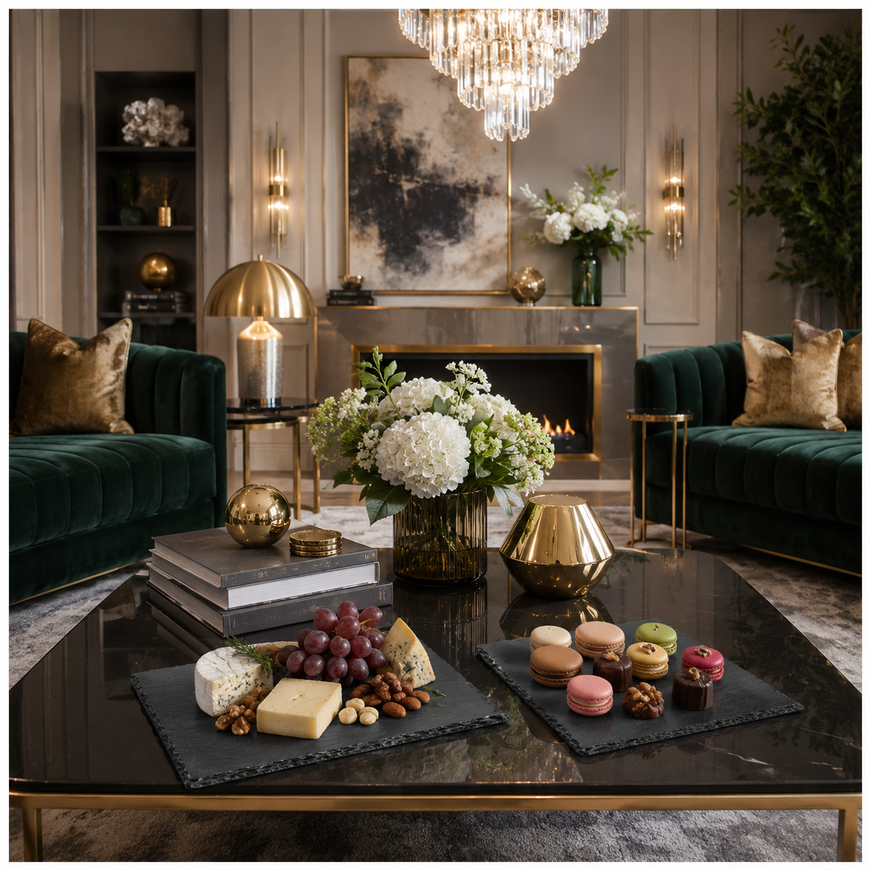 Elegant Two-Piece Natural Stone- Slate Serving Tray Set – 40 x 30cm