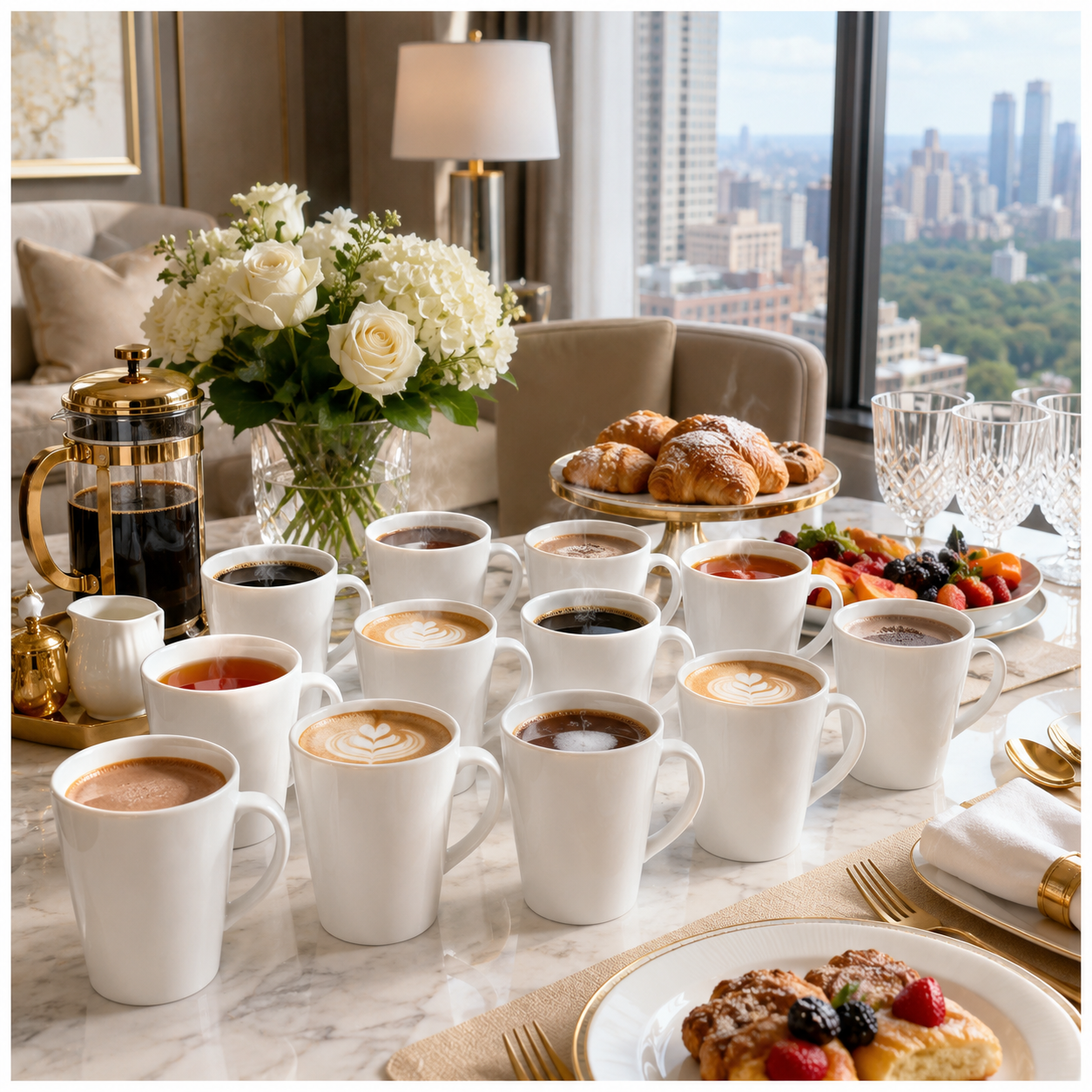 Essential 12-Piece White Fine Porcelain Coffee and Tea Mug Set