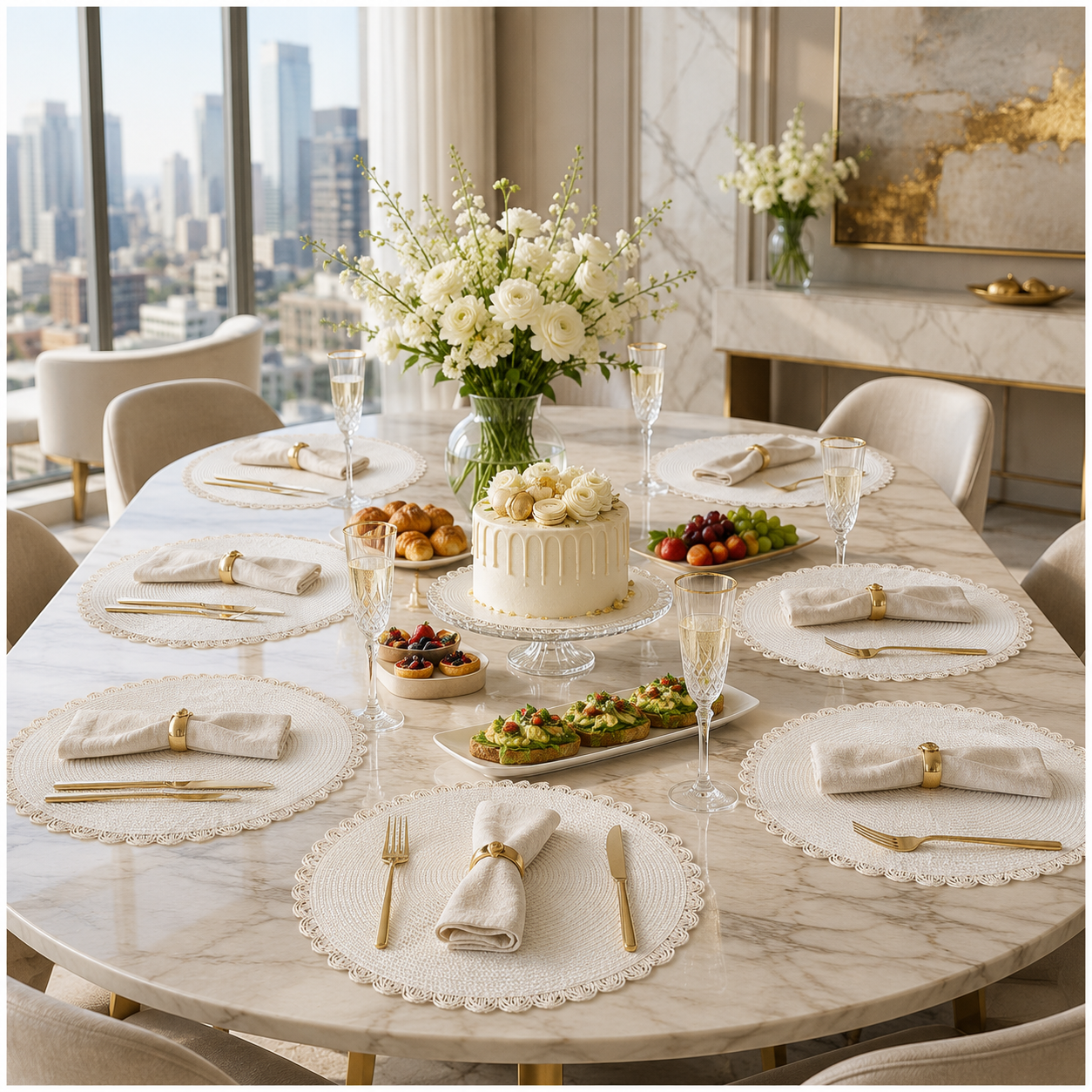 6-Piece Round Woven Straw Placemats with Scalloped Edge – 38cm