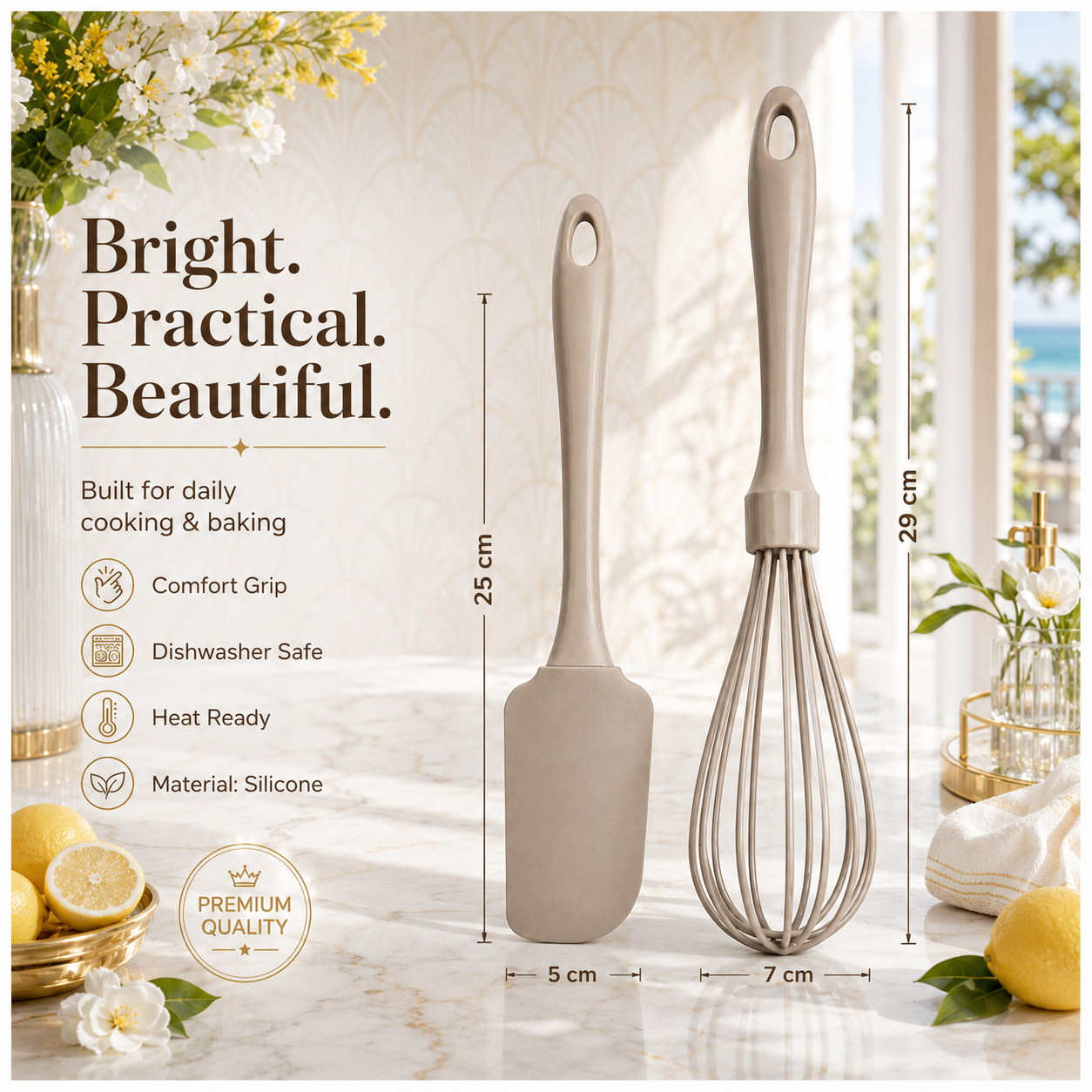Essential 2-Piece Silicone Whisk and Spatula Set for Easy Cooking - Baking