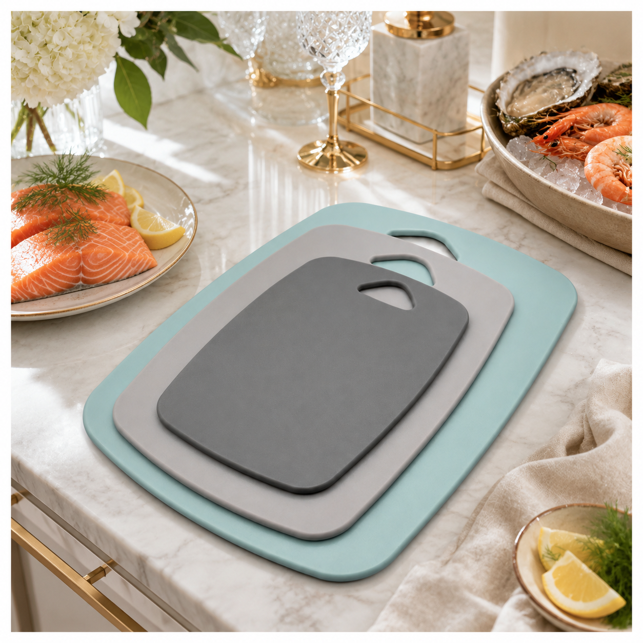 3-Piece Nesting Chopping Board Set – Food-Safe - Non-Slip - Dishwasher Safe