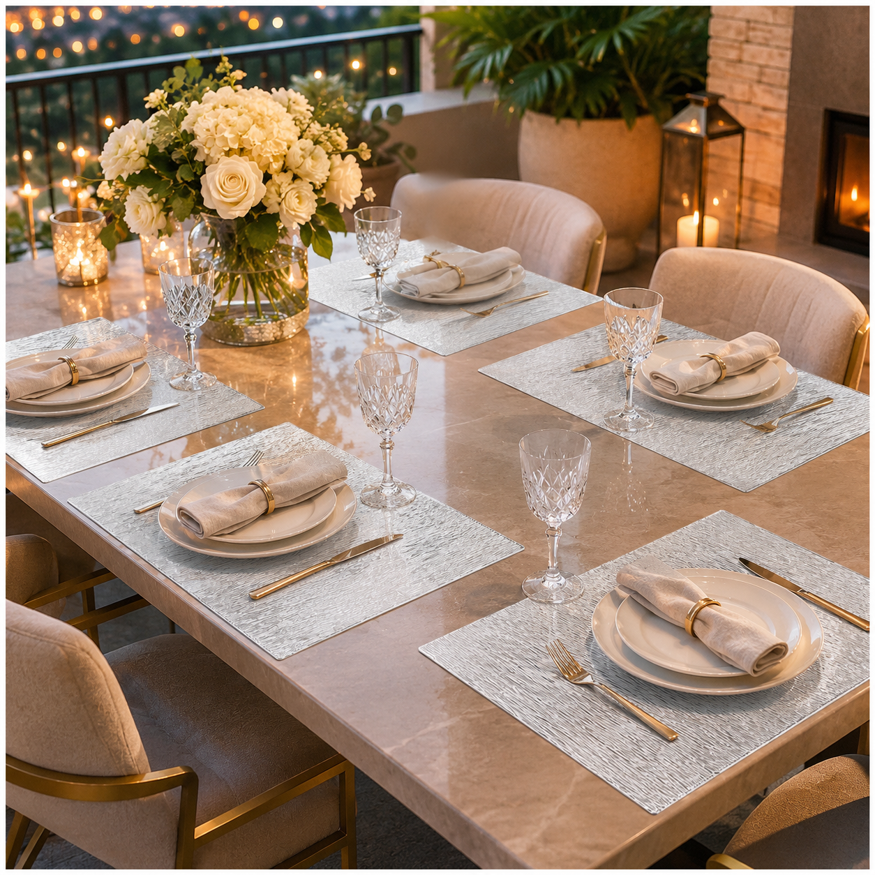 Elegant 6 Piece Textured Placemats – Clear And White 30 x 44 cm Table Mats
