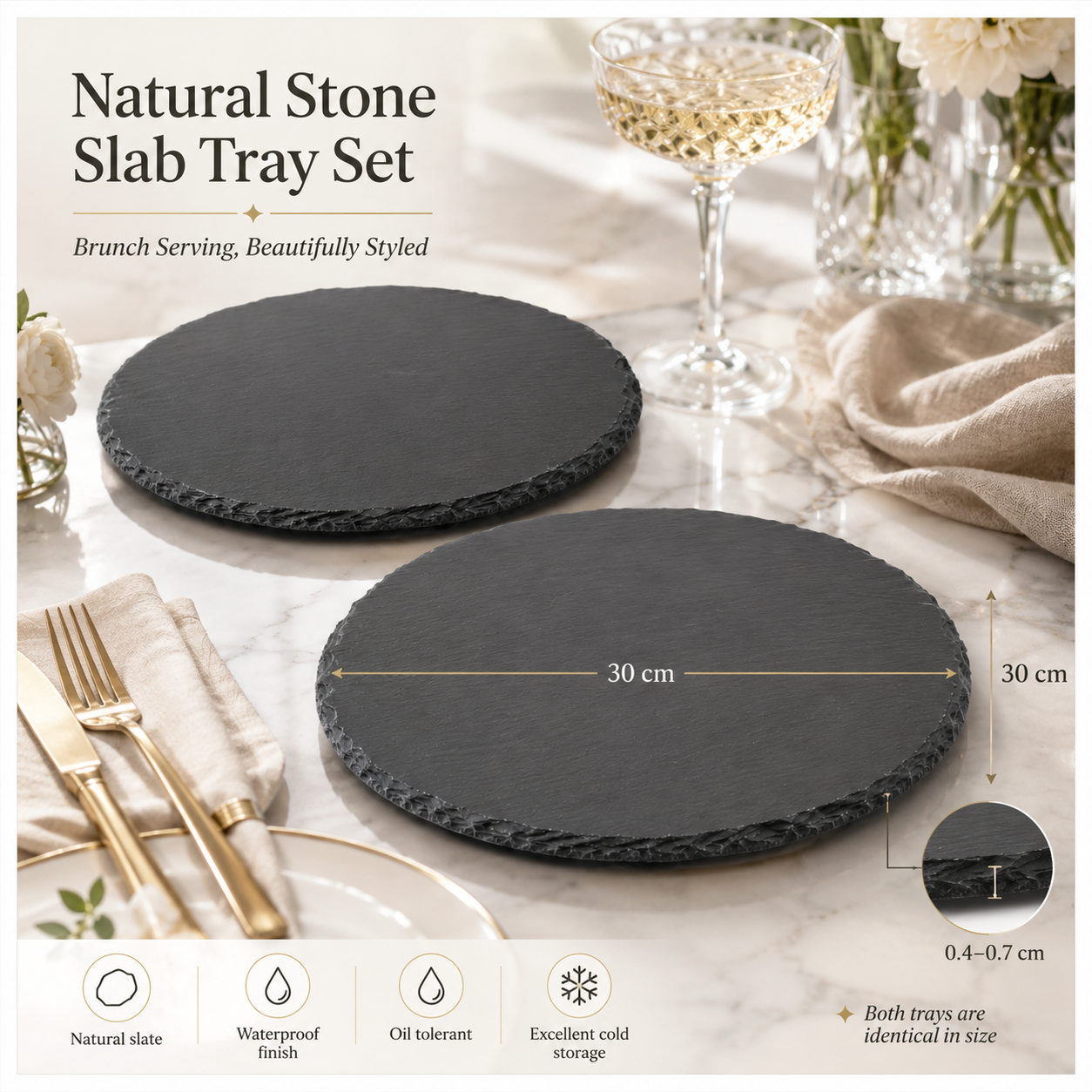 Elegant Natural Stone Slab Tray Set – 2 Piece Serving tray - 30 cm