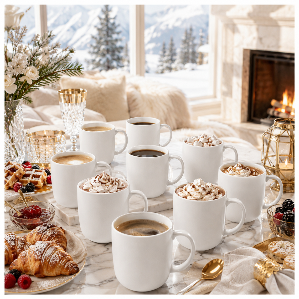 Essential 18-Piece White Ceramic Mug Set for Tea, Coffee and Entertaining