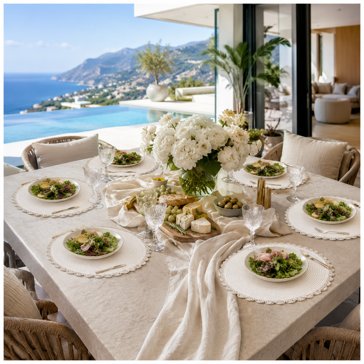 6-Piece Round Woven Straw Placemats with Scalloped Edge – 38cm