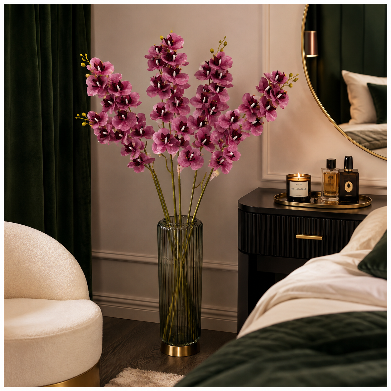 3 Piece Decorative Orchid Stem Set – Beautiful Tall Flowers -98 cm