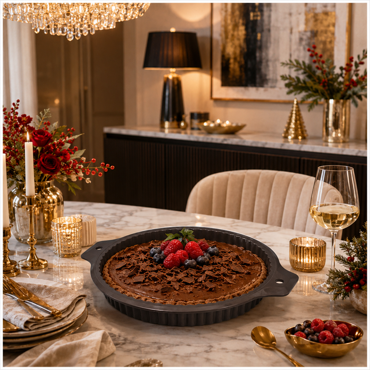 Essential Round Fluted Tart and Quiche Mold -33.4 x 28.3 x 3.2cm - BPA free