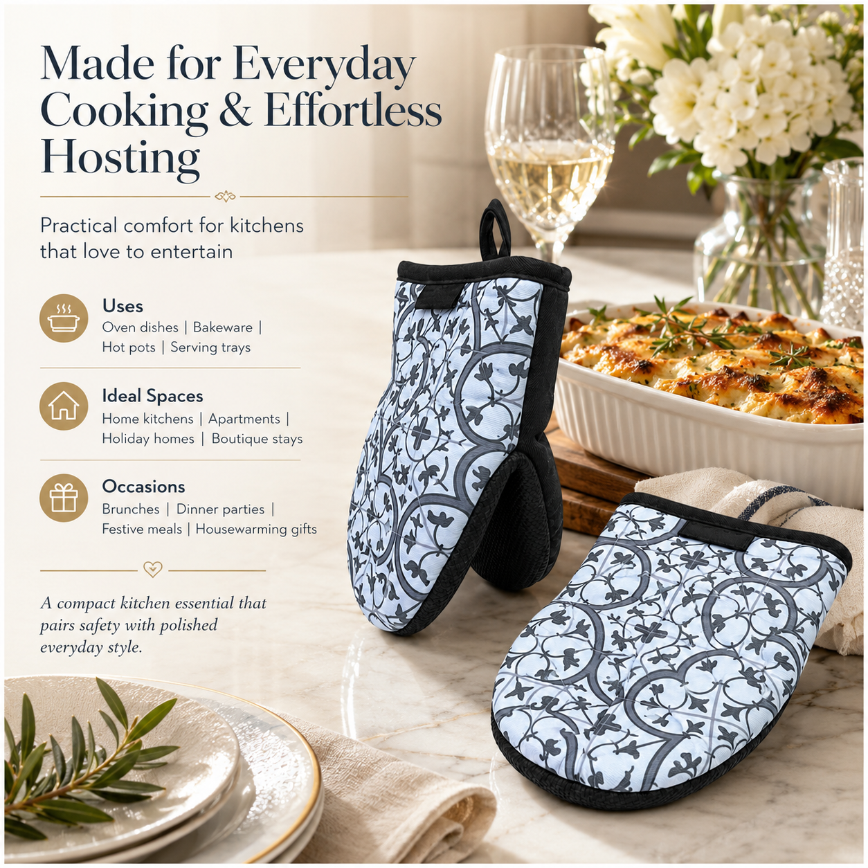 Non Slip 2-Piece Heat-Resistant Silicone Oven Mitt Set with Cotton Lining