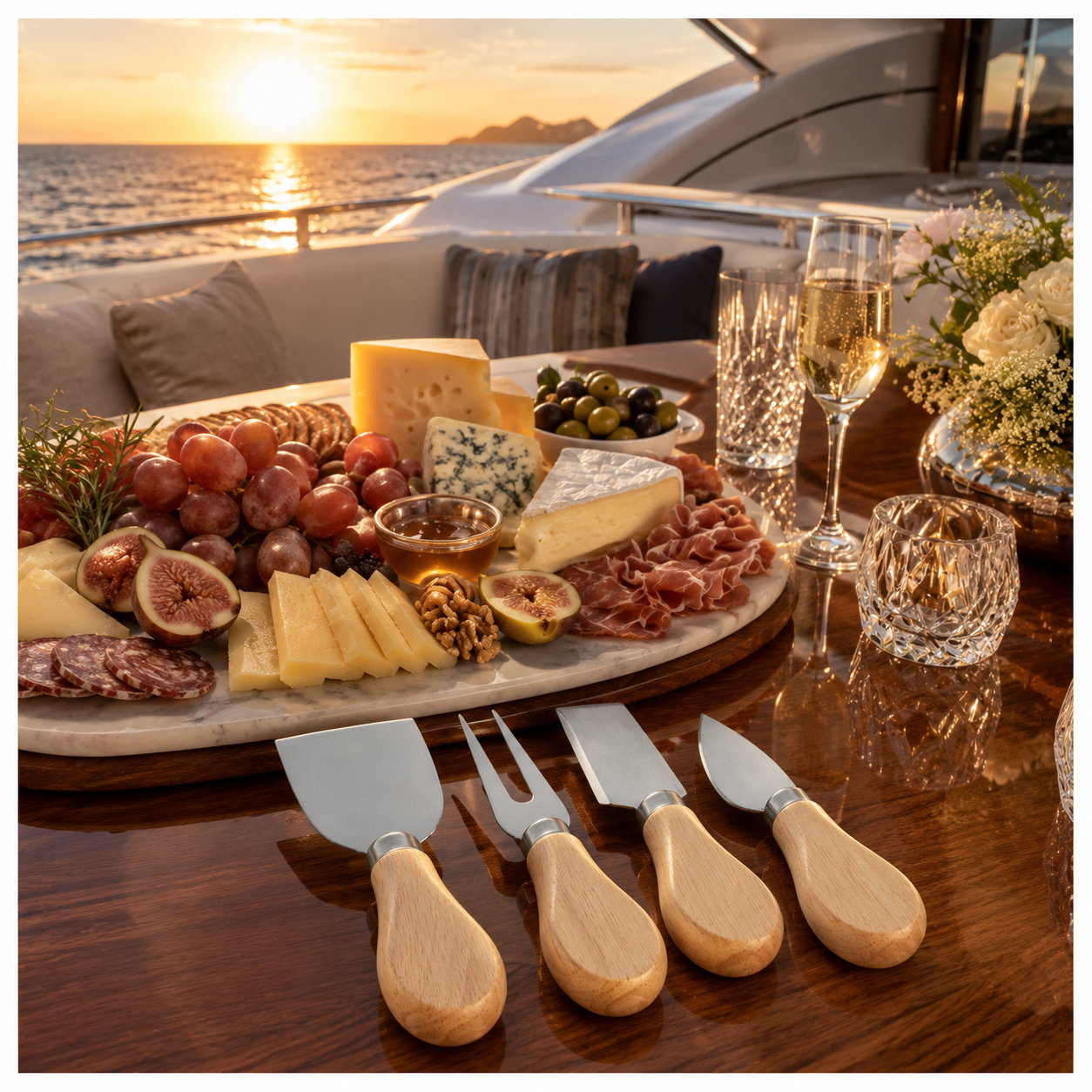 4-Piece Beech Wood Cheese Knife Serving Set - 12 cm