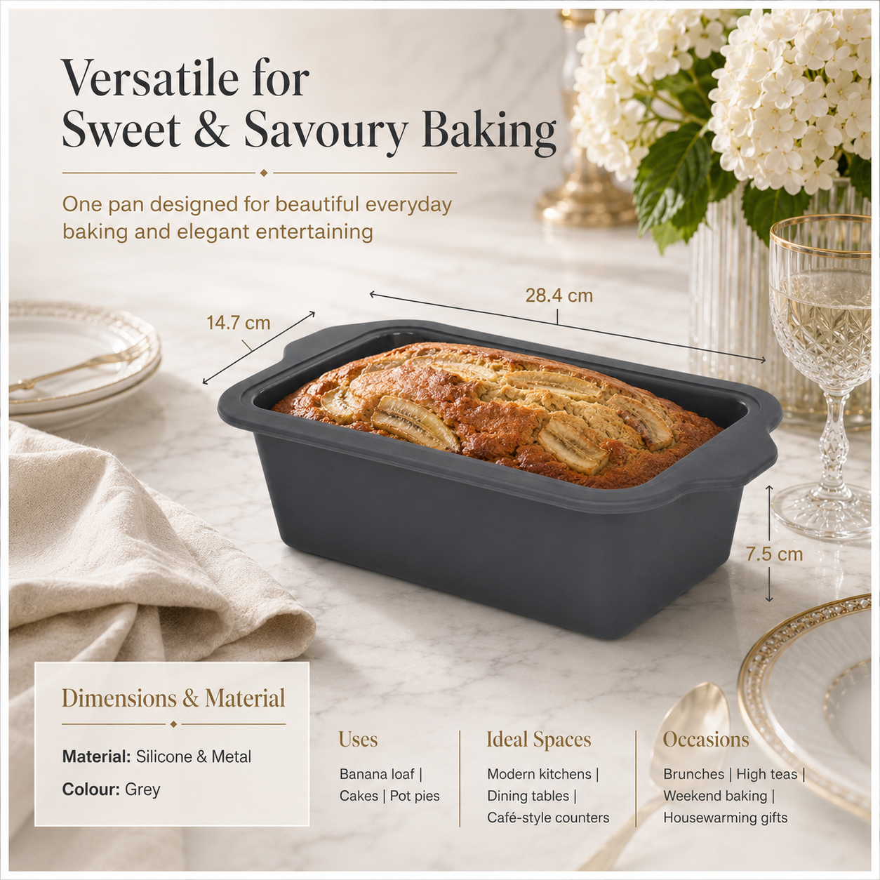 Essential Grey Reinforced Silicone Loaf Pan – BPA Free Baking Mould - 24cm
