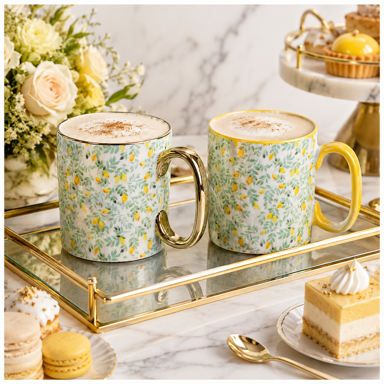 2-Piece Floral Porcelain Coffee Mug Set–Elegant Hot and Cold Beverage Mugs