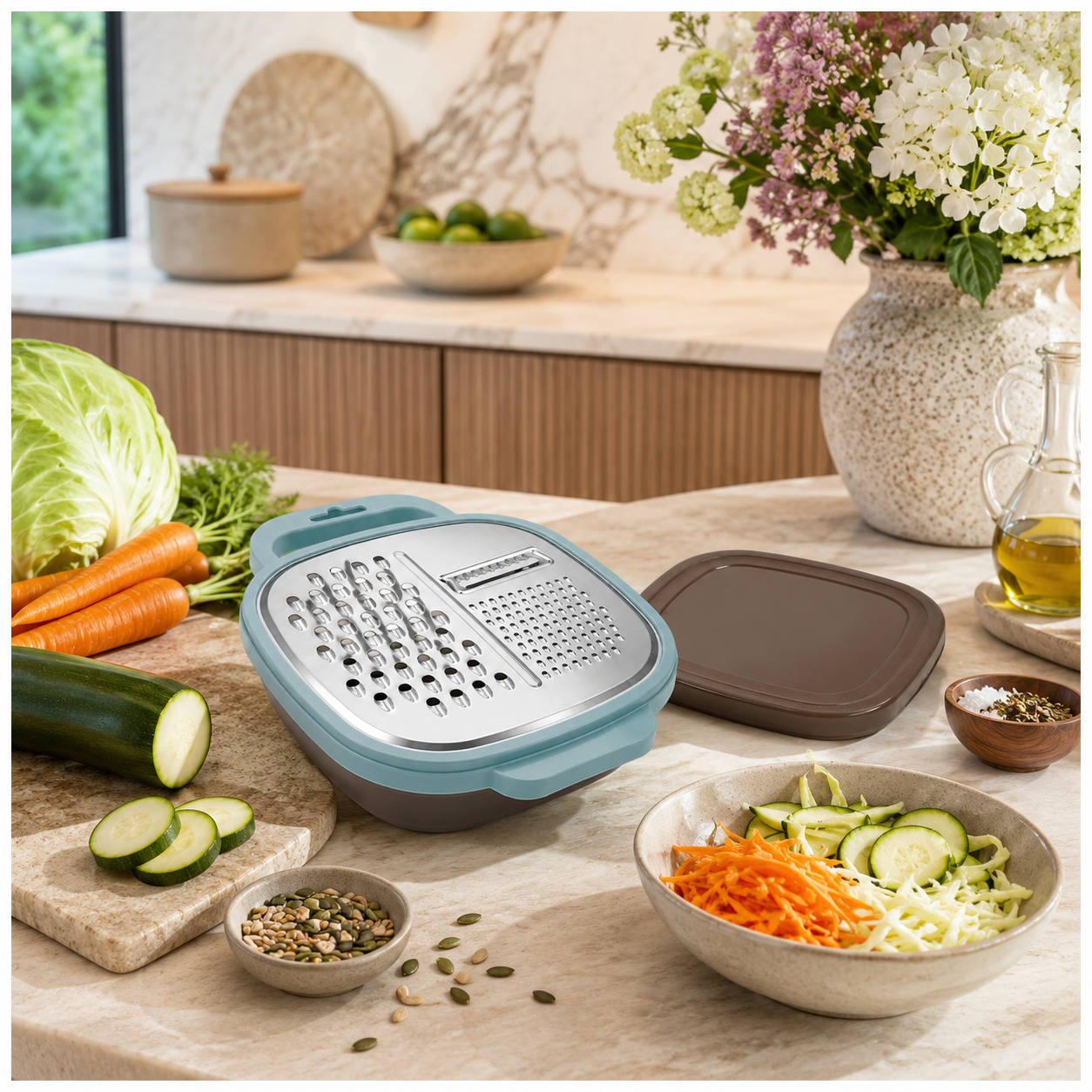 Essential 2-in-1 Stainless Steel Box Grater with Storage Container and Lid