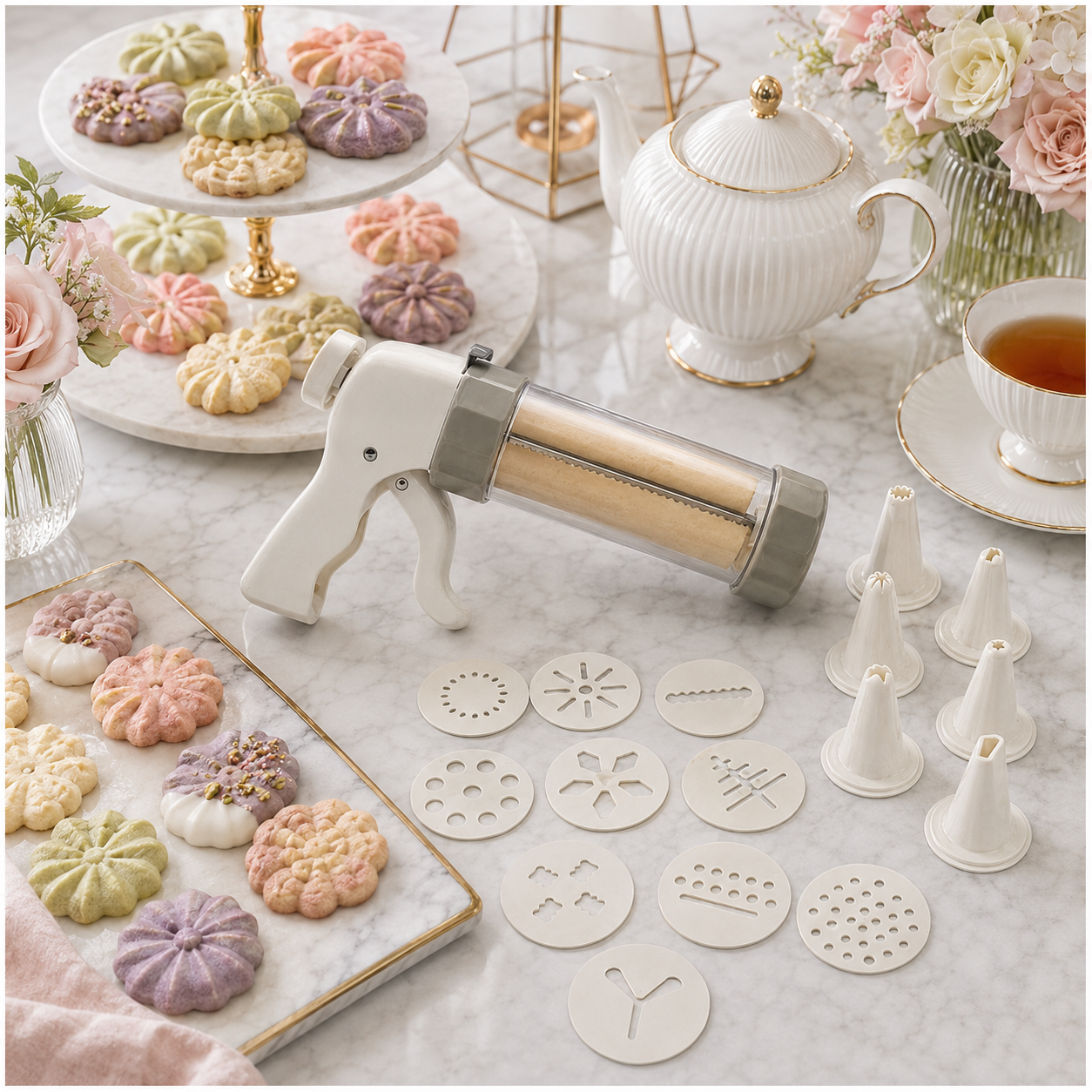 20-Piece - Cookie Gun Set 13 Discs and 6 Piping Tips