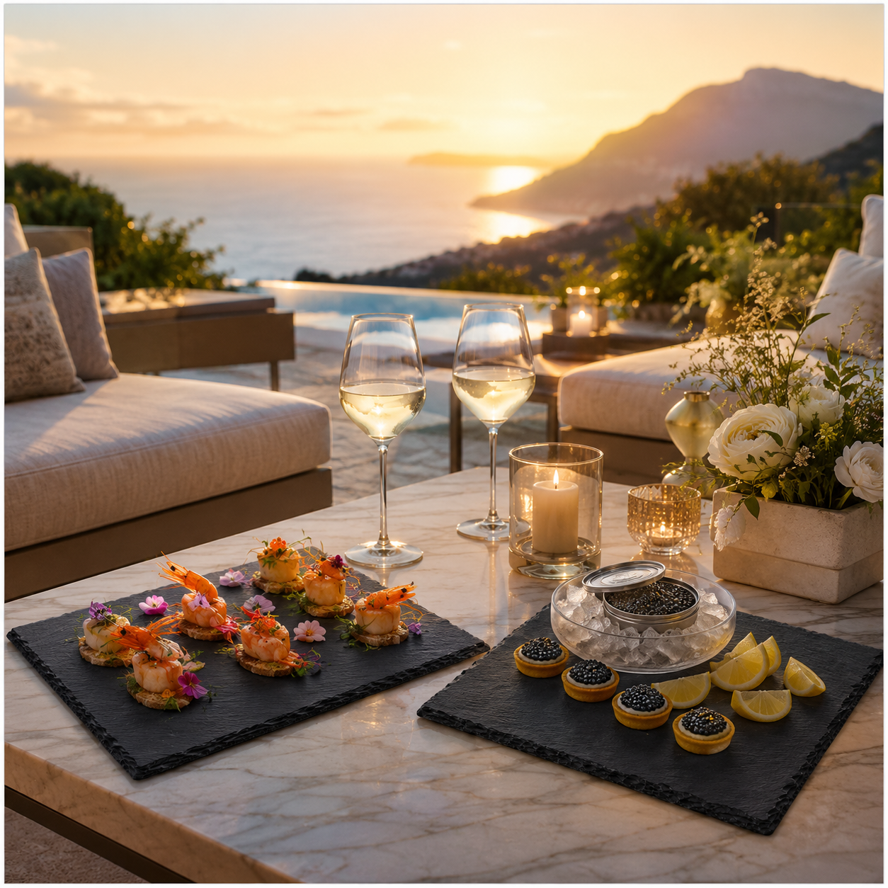 Elegant Two-Piece Natural Stone- Slate Serving Tray Set – 40 x 30cm