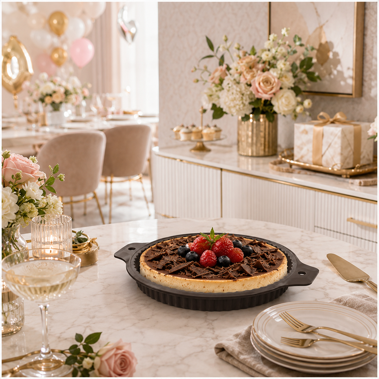 Essential Round Fluted Tart and Quiche Mold -33.4 x 28.3 x 3.2cm - BPA free