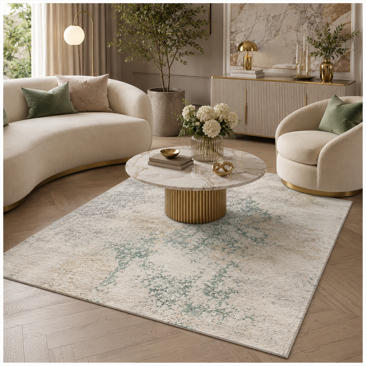Modern Abstract Area Rug - 180cm x 120cm – Green, Cream Soft Accent Rug