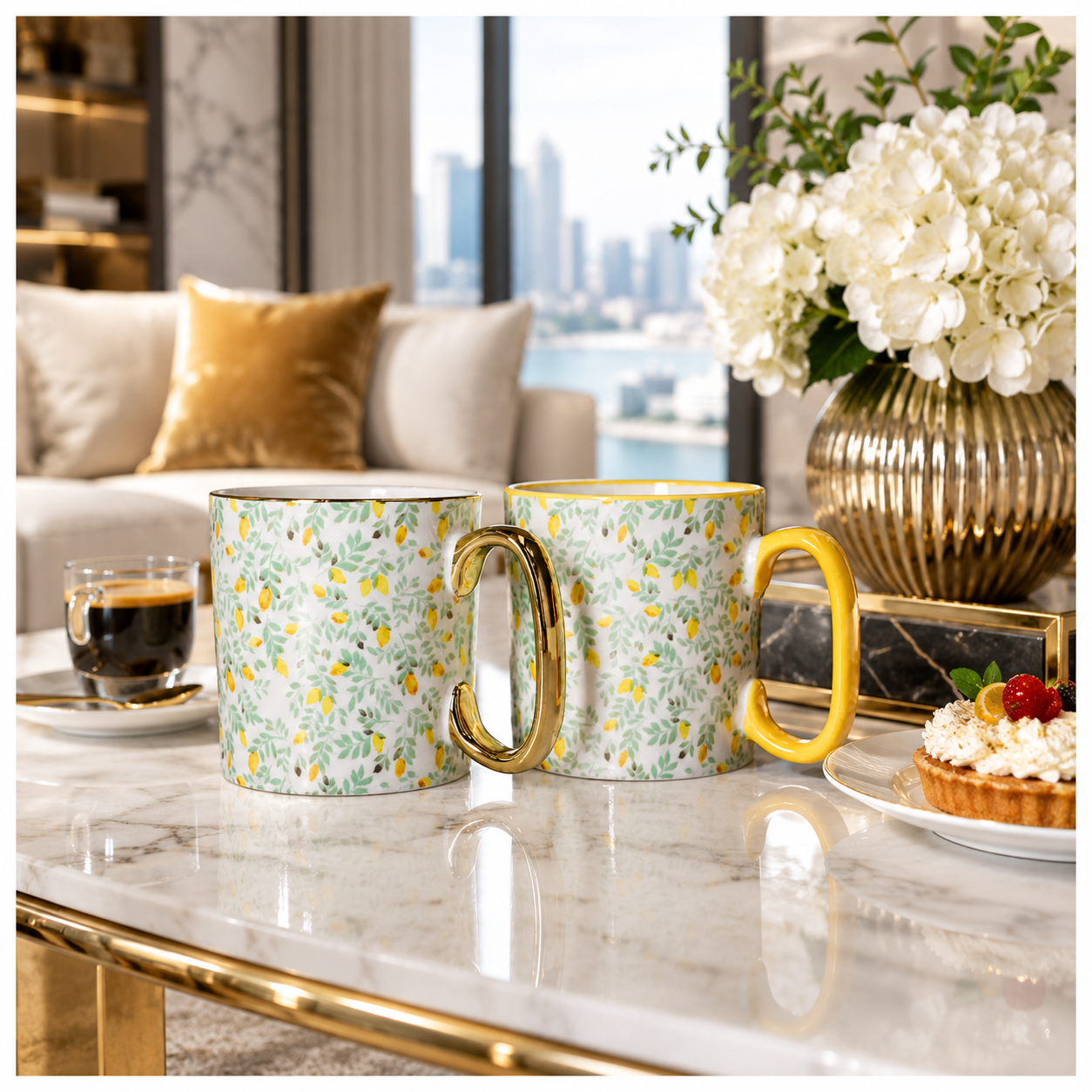 2-Piece Floral Porcelain Coffee Mug Set–Elegant Hot and Cold Beverage Mugs