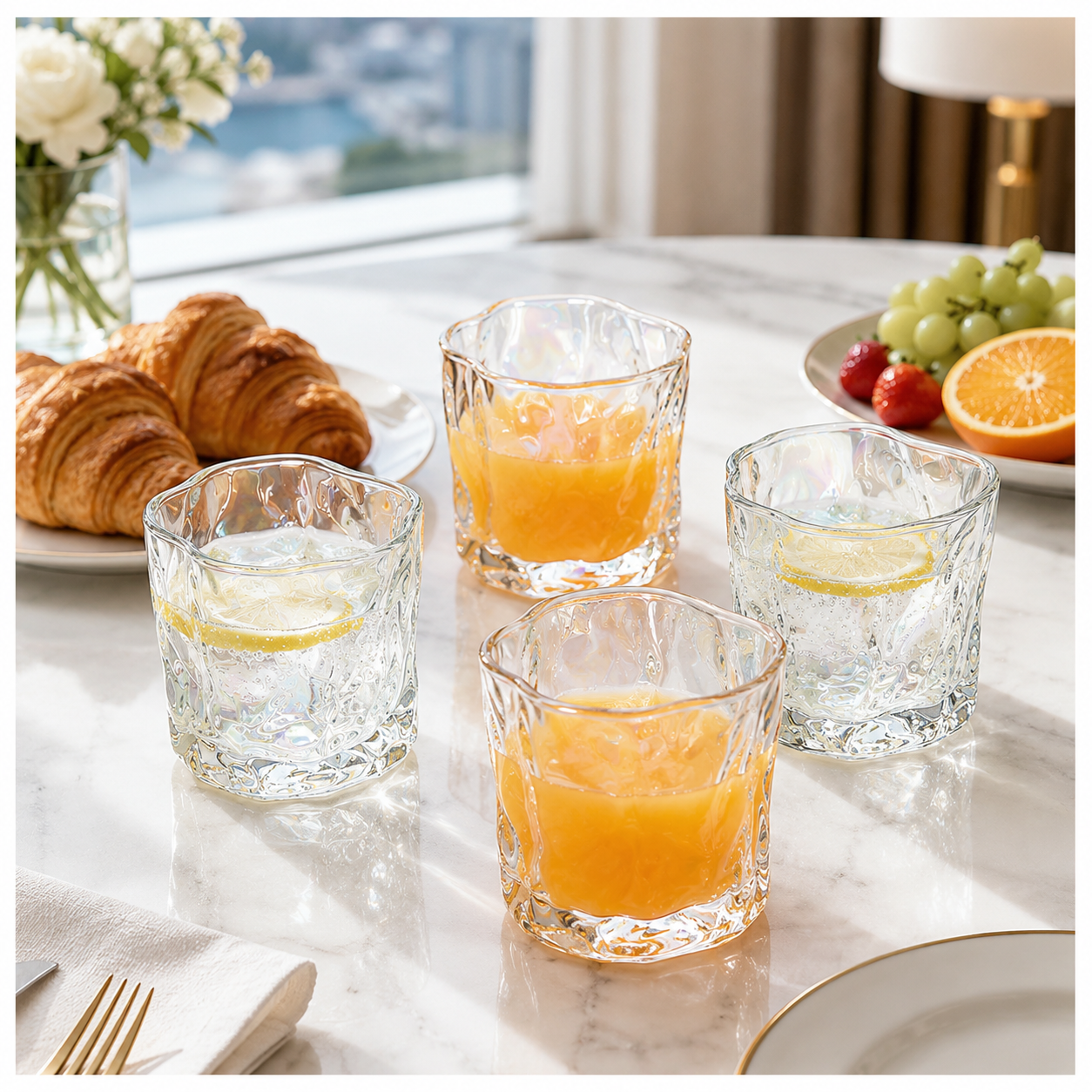 Luxury 4-Piece Twisted Shining Pearl Crystal-Look Glass Set – 280ml